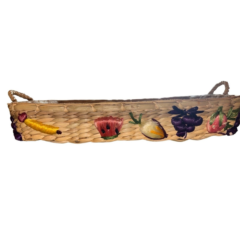 Pyrex Casserole Wicker Raffia Lined Basket Fruit Vegetables Cottage Core Vtg - Picture 3 of 8